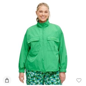 DVF Diane Von Furstenberg Target Nylon Packable Half Zip Jacket Green